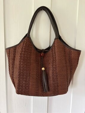 cheval firenze emily woven tote leather trim